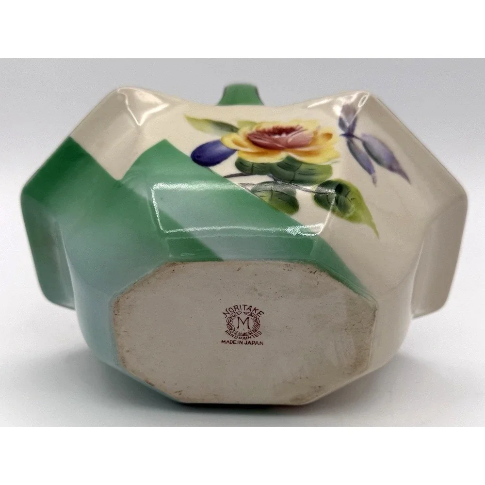 Noritake Trinket Basket Hand Painted Flower Gold Trim Art Deco Vintage EUC